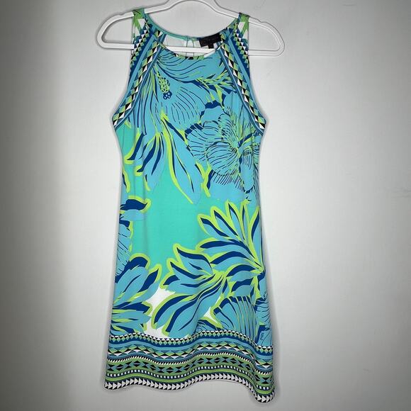 Hale Bob Turquoise & Green Palm Mini Dress Size Small - Picture 2 of 8